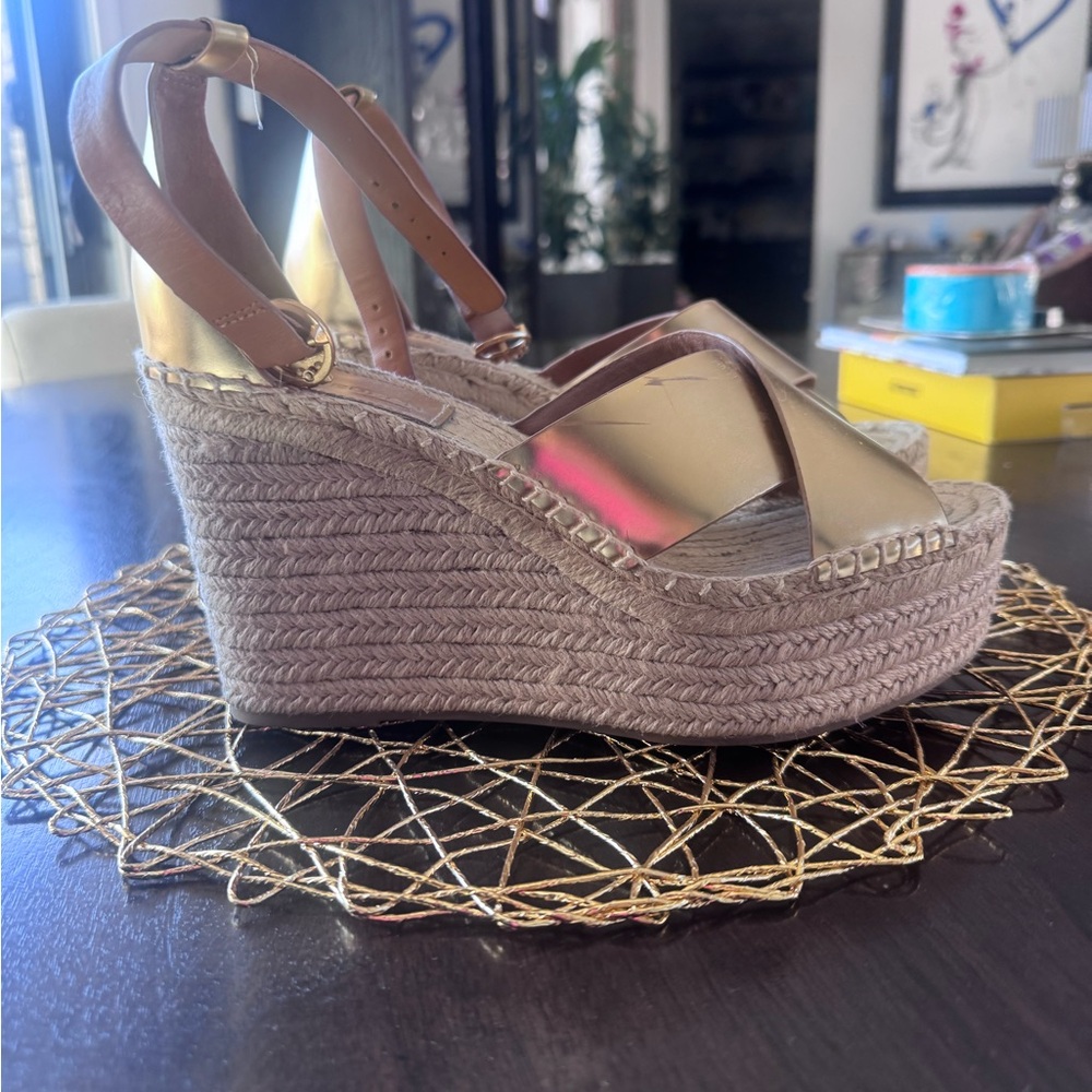 Gold Wedge Sandals - Picture 2 of 9
